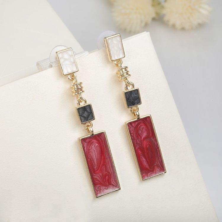 Female Small Fresh Oil Drop Rectangular Earrings Houndstooth Color Contrast Geometric Long Earrings