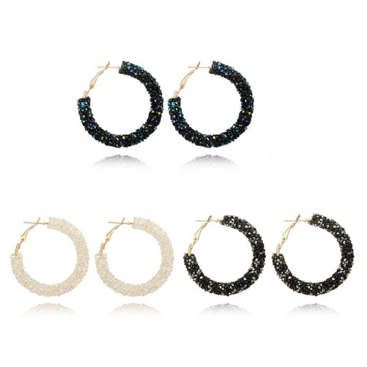 Women Crystal Hoop Earrings Geometric Round Shiny Rhinestone Big Earring Jewelry(White)