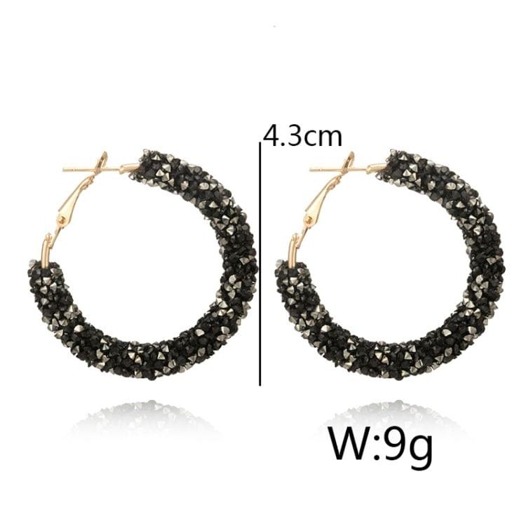 Women Crystal Hoop Earrings Geometric Round Shiny Rhinestone Big Earring Jewelry(White)