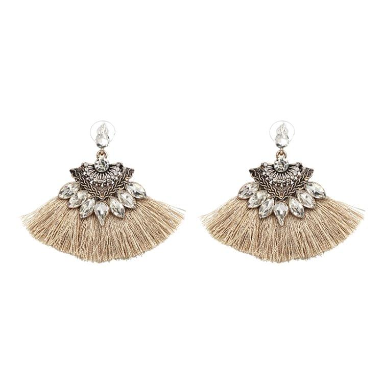 Women Earrings Accessories Fan Shaped Handmade Tassels Fringed Earrings Ethnic Jewelry(Red)