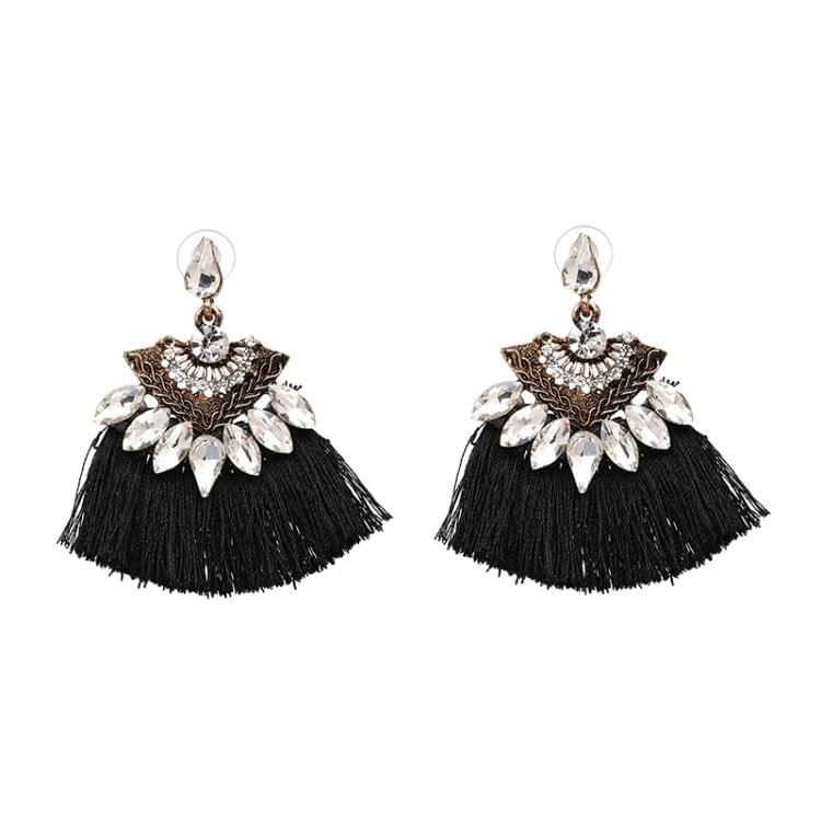 Women Earrings Accessories Fan Shaped Handmade Tassels Fringed Earrings Ethnic Jewelry(Red)