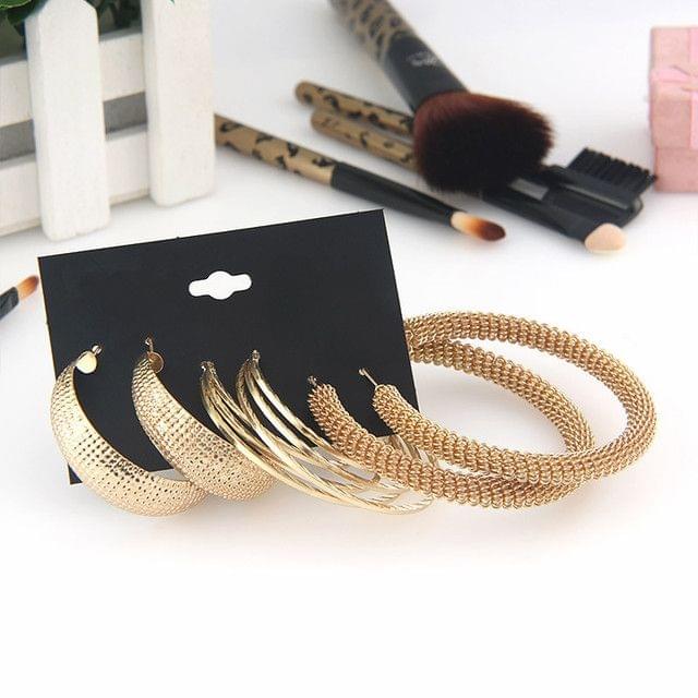 3 Pairs/Set Exaggerated Earrings Combination Set Female Gold Spring Earrings Iron Ring Earrings Jewelry