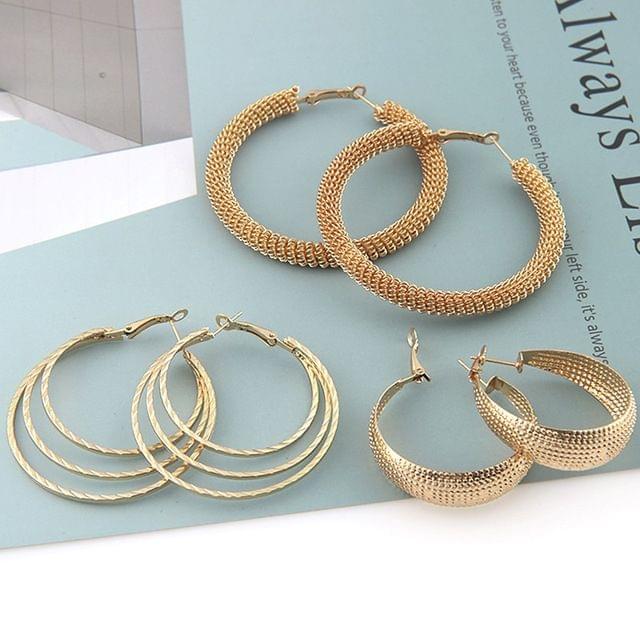 3 Pairs/Set Exaggerated Earrings Combination Set Female Gold Spring Earrings Iron Ring Earrings Jewelry