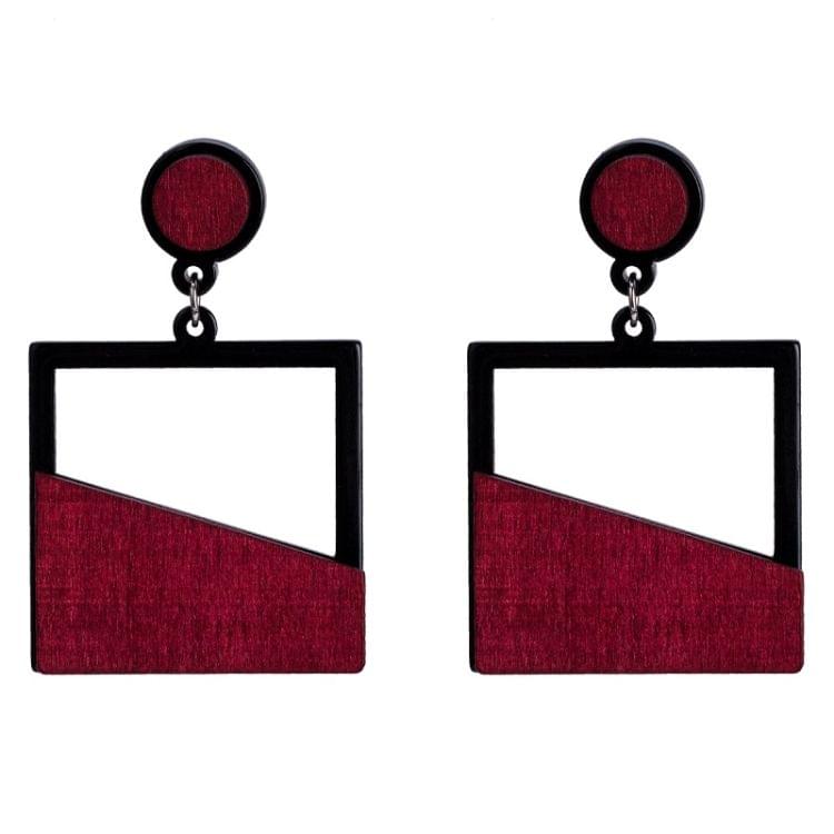 Geometric Hollow Wooden Earrings Female Bohemian Earrings(Red)