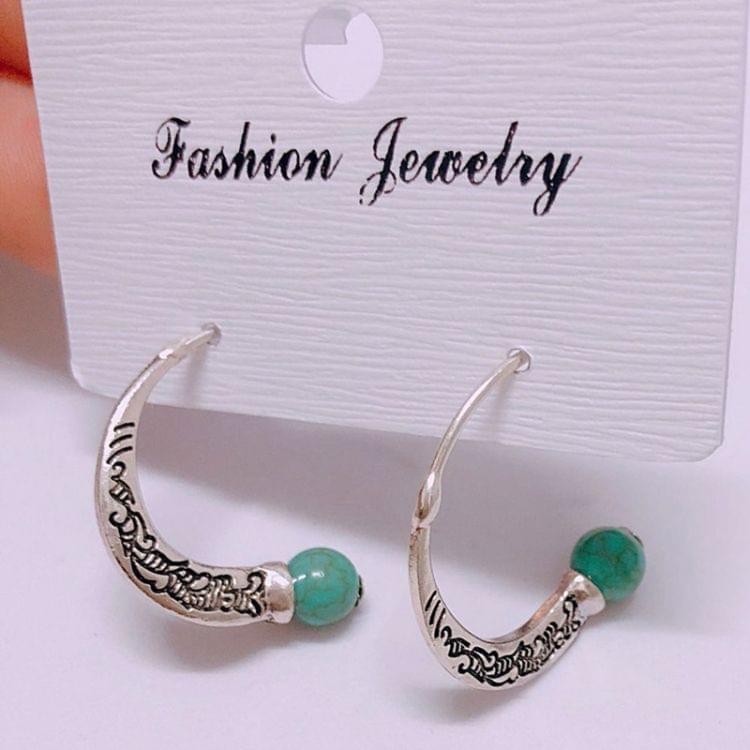 3 PCS Women Carved Big Drop Earrings Retro Silver Spiral Nationality Earring