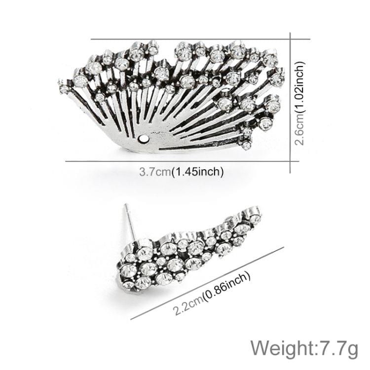 1 PCS Women Diamond-shape Silver Flower Fan-sharped Asymmetric Stud Earrings