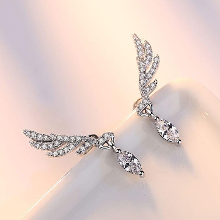 925 Sterling Silver Fashion Elegant Zircon Wings Earrings For Women