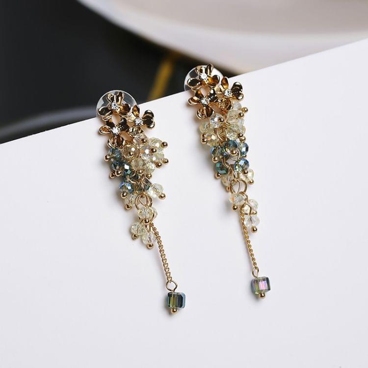 Women Metal Flower Coloured Pearl Tassel Earring(Chartreuse)