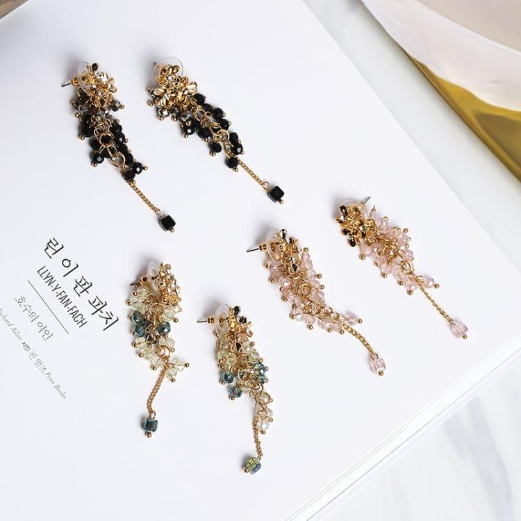 Women Metal Flower Coloured Pearl Tassel Earring(Chartreuse)