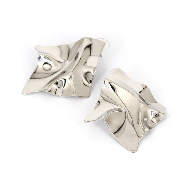 Irregular Square Shiny Metal Big Drop Earrings Women Rhombus Punk Earrings(Silver)