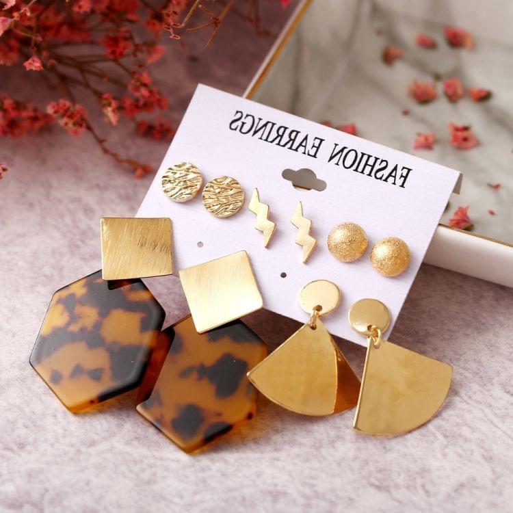 5 PCS/Set Women Fashion Creative Exaggeration Leopard Geometric Long Earrings(GFM04-04)