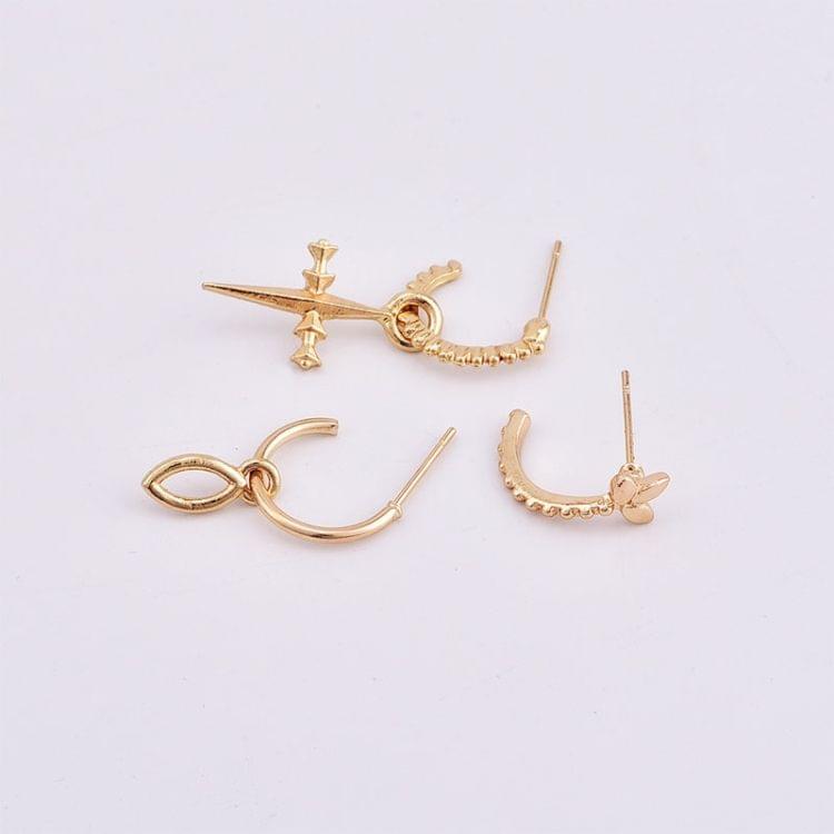 3 PCS Ladies Gold Color Small Hoop Cross Pendant Earrings