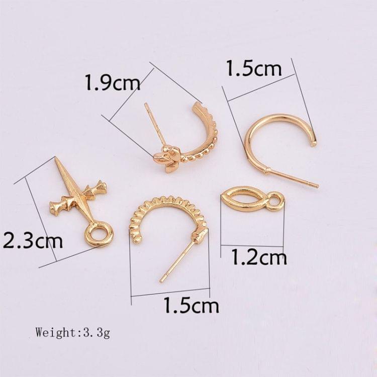 3 PCS Ladies Gold Color Small Hoop Cross Pendant Earrings