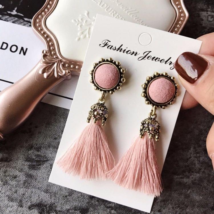 Women Fashion Vintage Velvet Ball Fringed Drop Earring(Black)