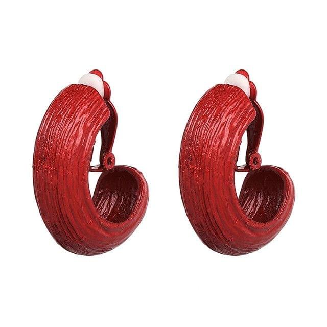 Woman Vintage Trendy Shiny Metal Clip Earrings(Red)