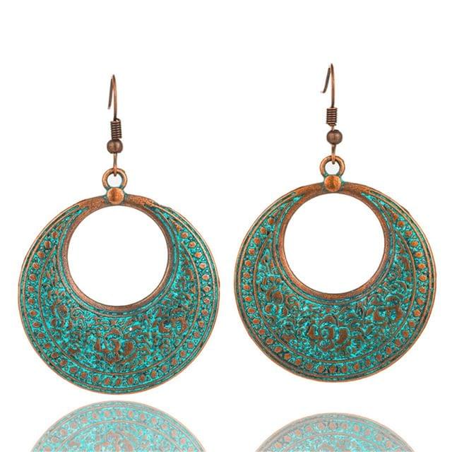 Bohemian Vintage Bronze Carved Water Drops Retro Earrings For Women(E020630)