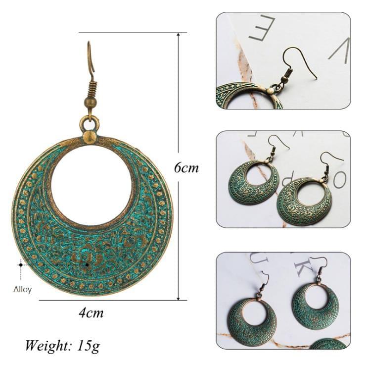 Bohemian Vintage Bronze Carved Water Drops Retro Earrings For Women(E020630)