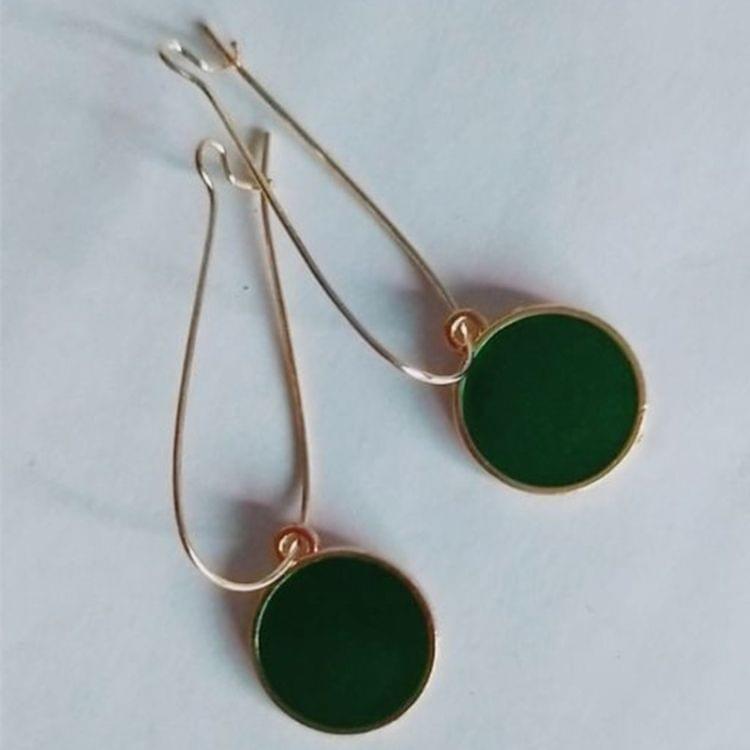 Round Small Fresh Girl Earrings Fashion Personality Vintage Long Earrin(green)