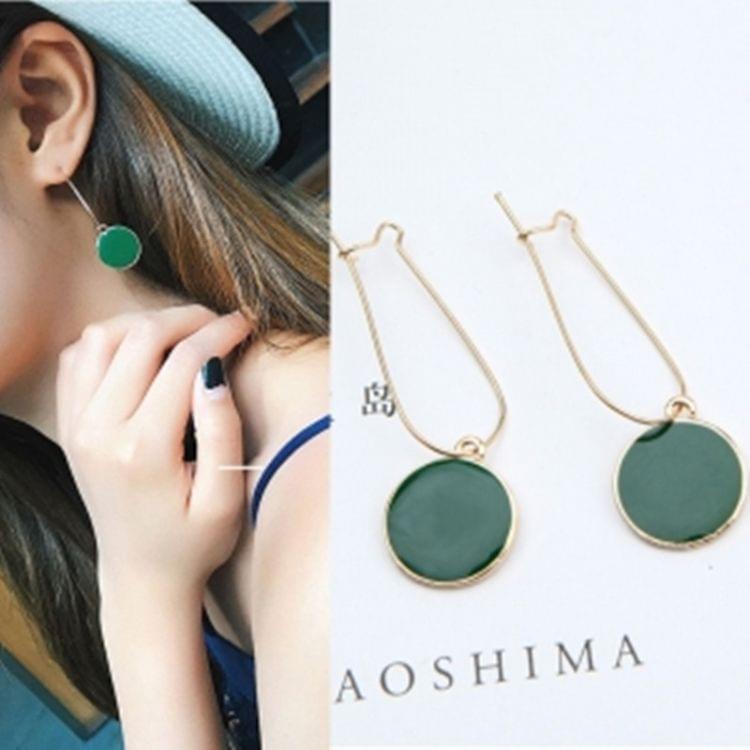 Round Small Fresh Girl Earrings Fashion Personality Vintage Long Earrin(green)