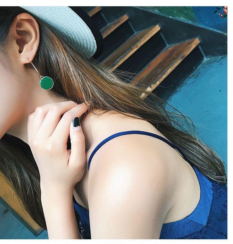 Round Small Fresh Girl Earrings Fashion Personality Vintage Long Earrin(green)