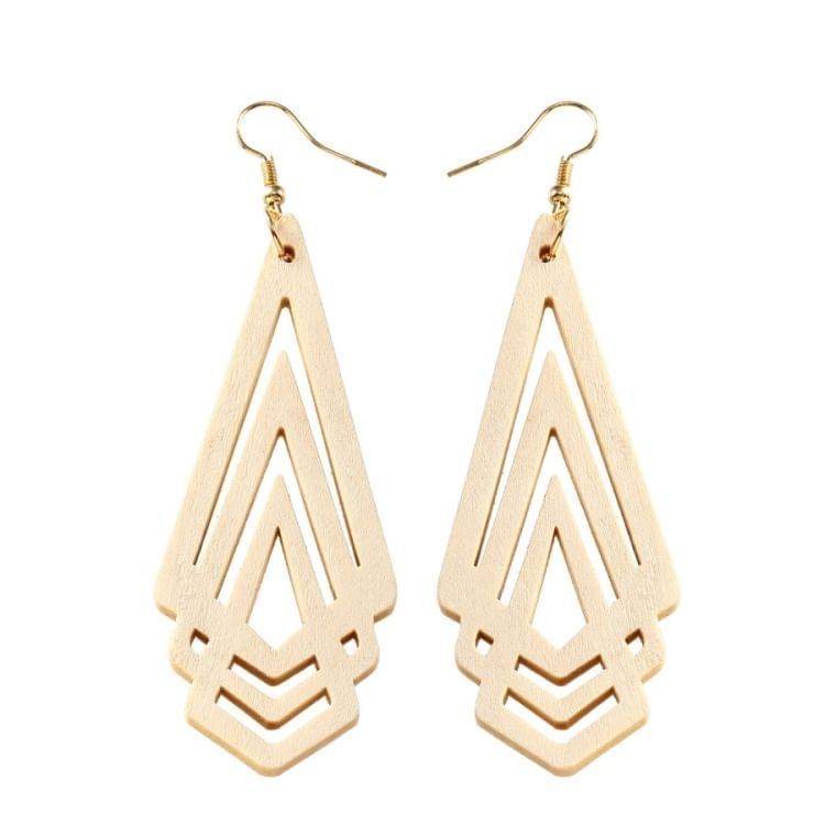 3 PCS Natural Wooden Earrings Geometic Hollow Triangle Personality Simple Fashion Jewelry For Woman, Metal Color:Green