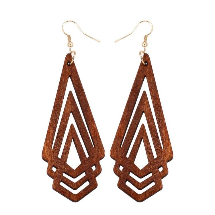 3 PCS Natural Wooden Earrings Geometic Hollow Triangle Personality Simple Fashion Jewelry For Woman, Metal Color:Green