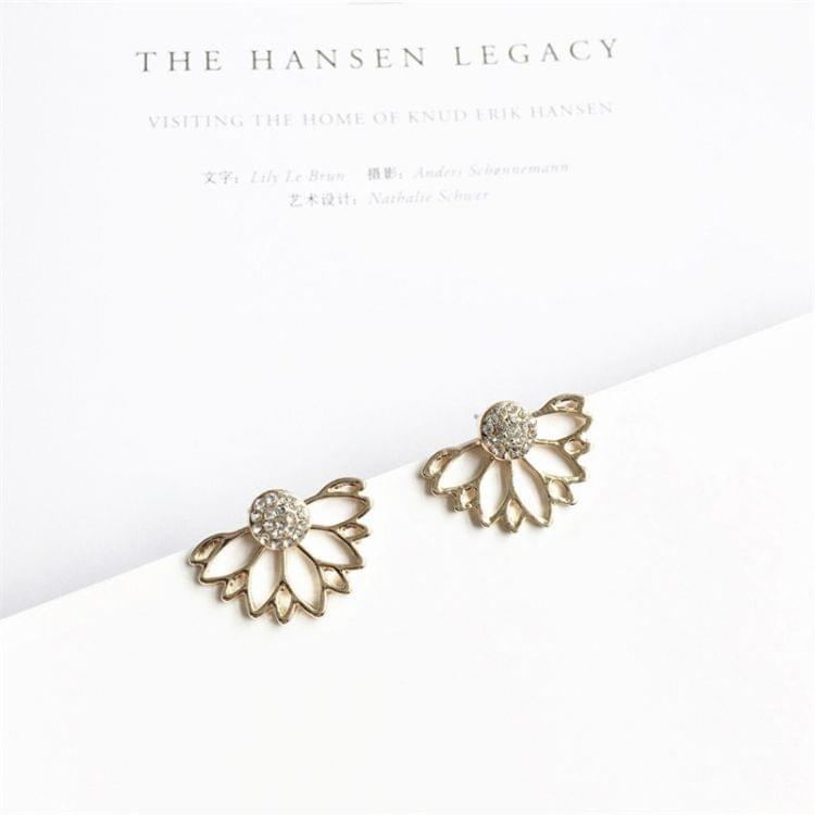 3 Pair Hollow Lotus Shaped Diamond Stud Earrings(Gold)