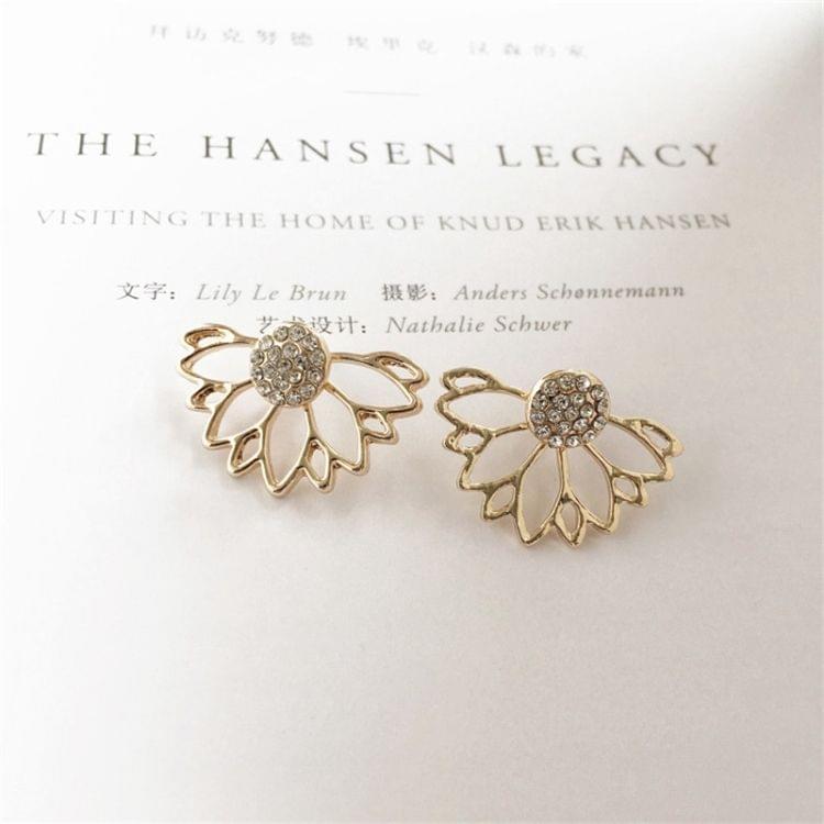 3 Pair Hollow Lotus Shaped Diamond Stud Earrings(Gold)