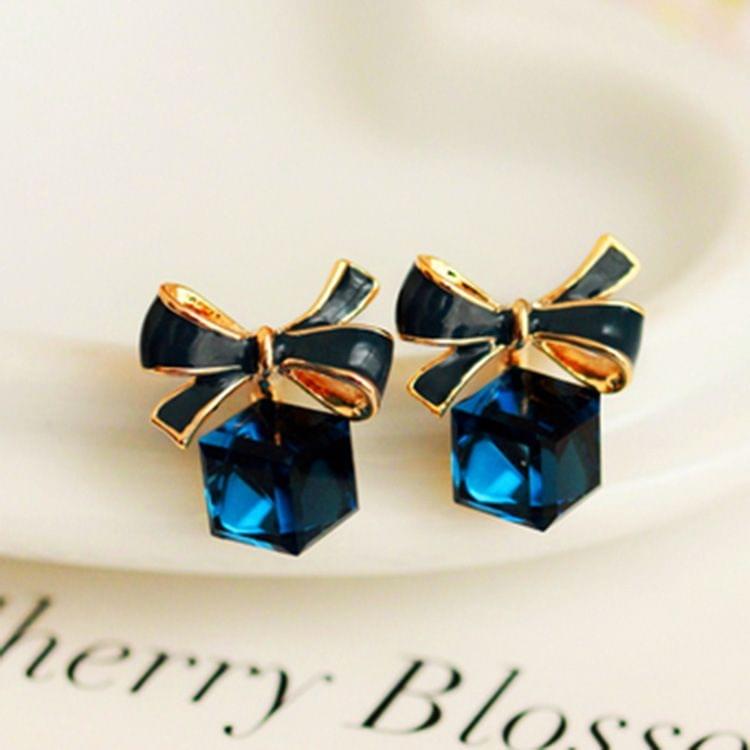 Bow-knot Cubic Crystal Earrings Rhinestone Stud Earrings For Women(Blue)