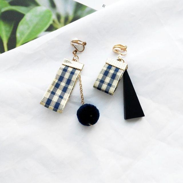 Fashion Creative Asymmetrical Lattice Women Personality Wood Earring(Gold Clip Earring)