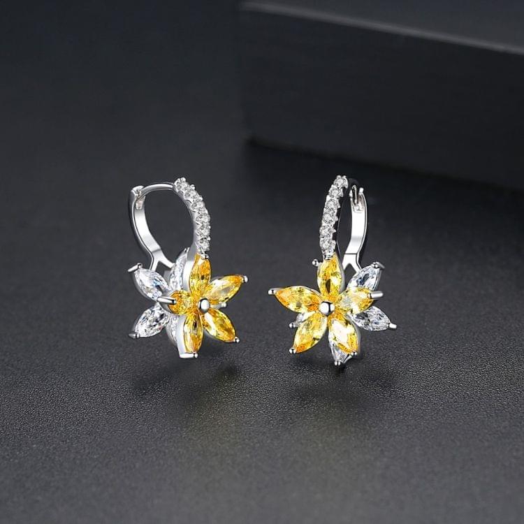 Cute Romantic Lovely Clear Stone Flower Shape Convenient Simple Stud Copper Cubic Zirconia Earrings(Yellow)