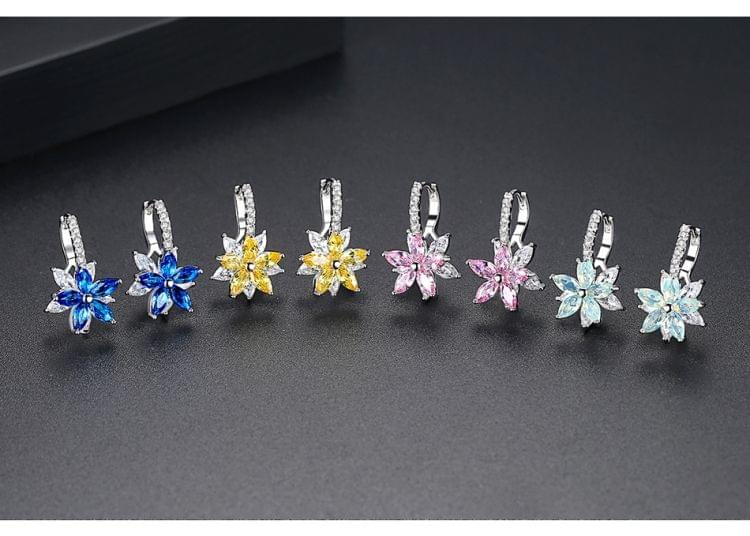 Cute Romantic Lovely Clear Stone Flower Shape Convenient Simple Stud Copper Cubic Zirconia Earrings(Yellow)