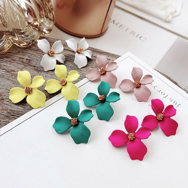 Ladies Cute Spray Paint Metal Flower Stud Earrings(White)