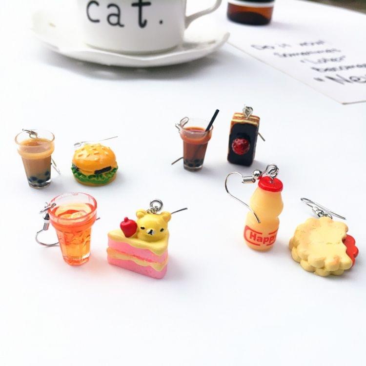 Cute Dessert Asymmetric Resin Drop Earrings(Yakult + Strawberry Biscuit Ear Clips)