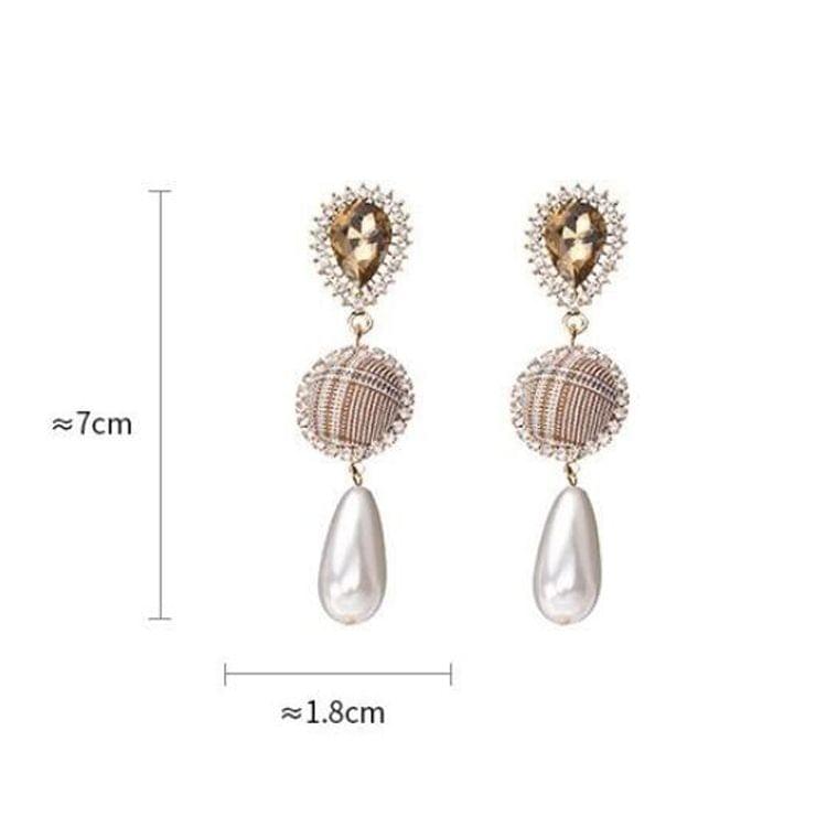 925 Silver Vintage Plaid Geometric Circle Pearl Ladies Earrings