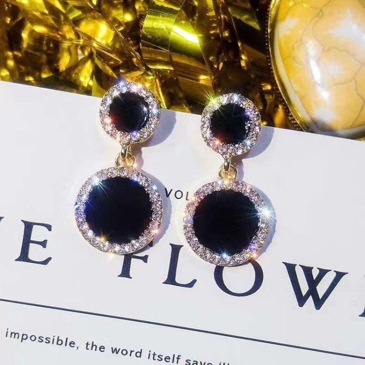 925 Silver Elegant Women Crystal Black Round Short Earrings