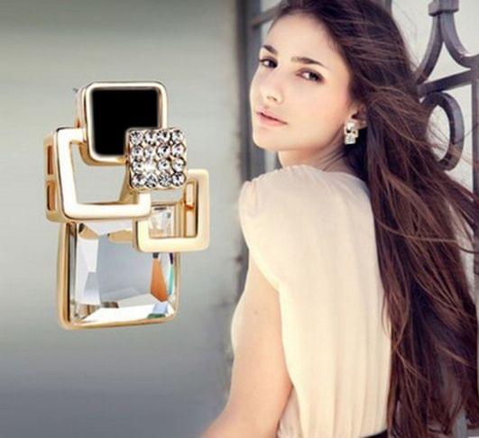 Stylish Square Crystal Earrings with Studded Earrings(E109Champagne)