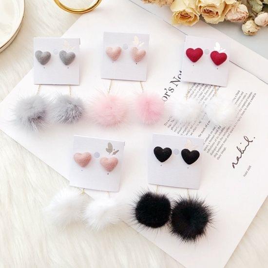 Sweet Lovely Stereo Love Mink Fur Ball Earrings Drop Earrings (Pink+White)