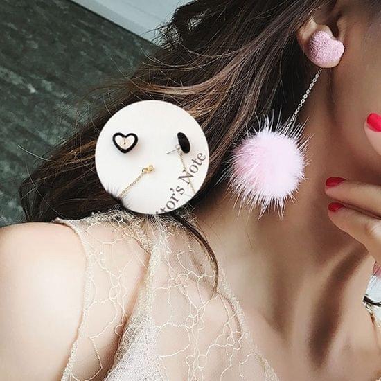 Sweet Lovely Stereo Love Mink Fur Ball Earrings Drop Earrings (Pink+White)