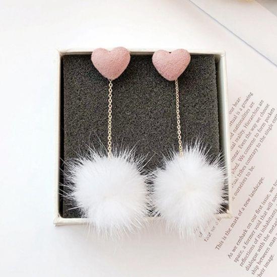 Sweet Lovely Stereo Love Mink Fur Ball Earrings Drop Earrings (Pink+White)