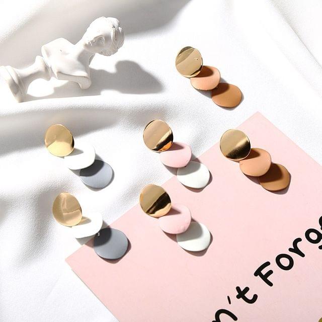 3 Color Round Metal Drop Earrings for Women Geometric Alloy Earrings, Metal Color:Deep coffee
