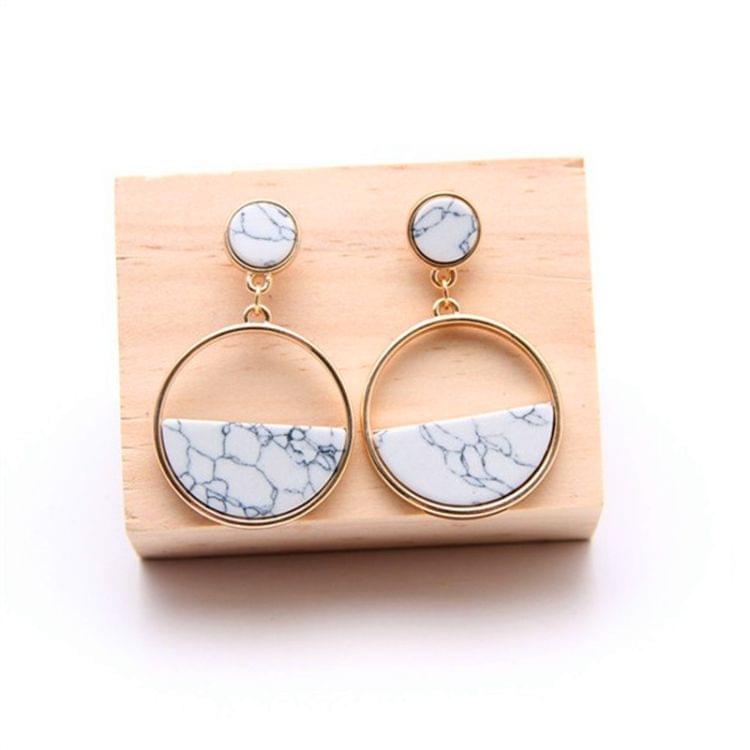 popular simple geometric circular marble long earrings(White)