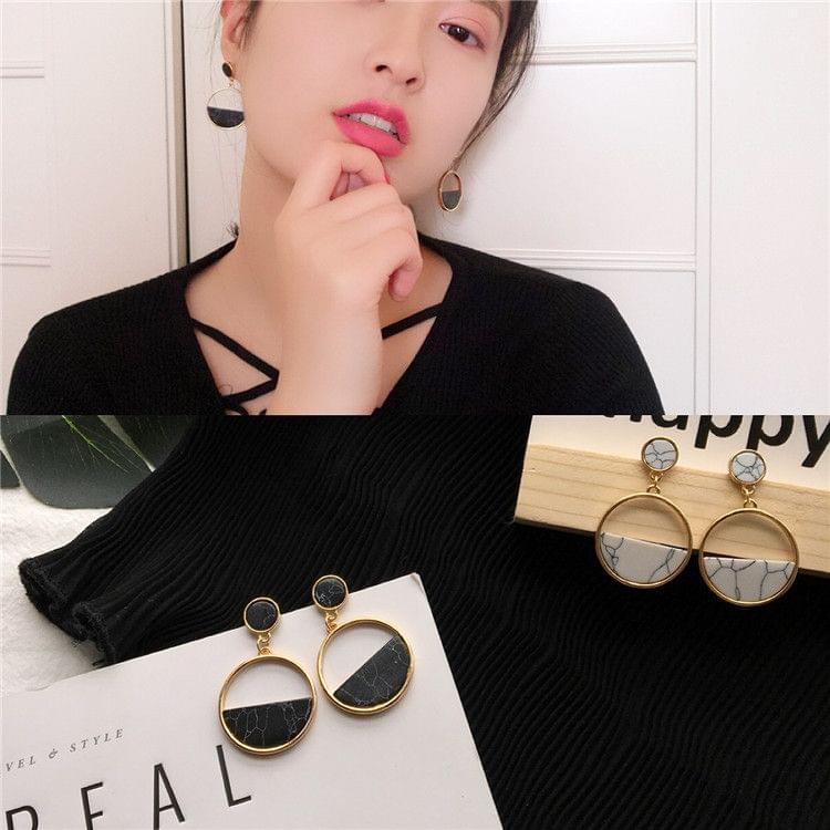 popular simple geometric circular marble long earrings(White)