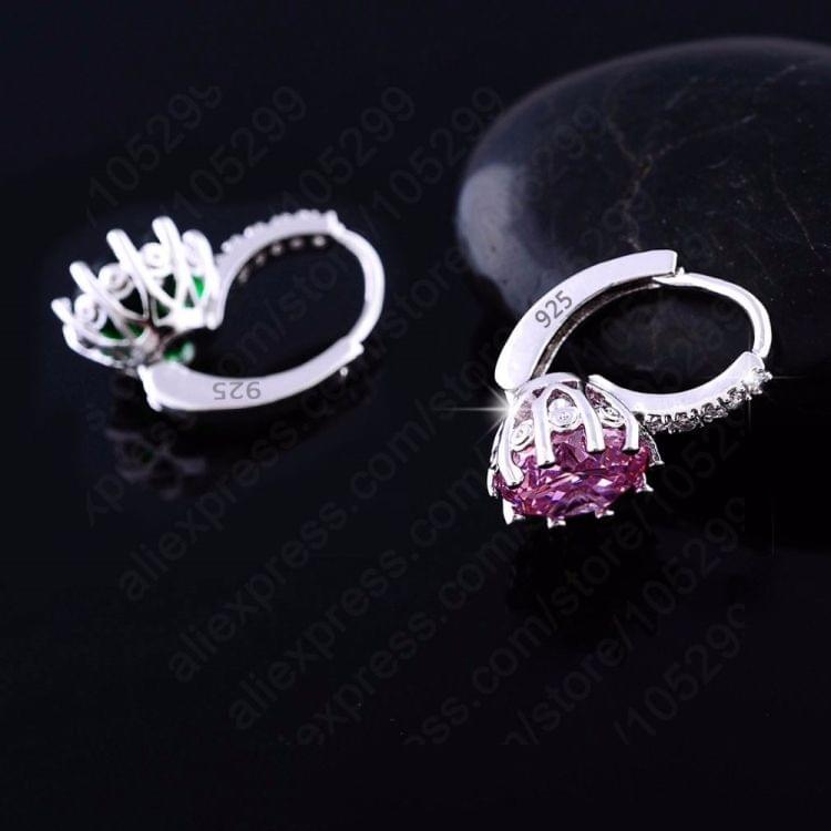 Cute Heart Real 925 Sterling Silver Cubic Zirconia Stone Earrings