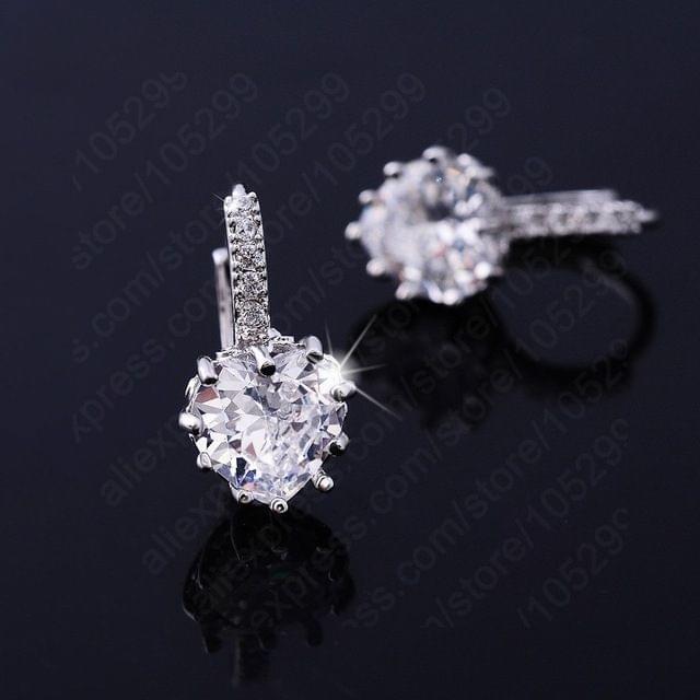 Cute Heart Real 925 Sterling Silver Cubic Zirconia Stone Earrings