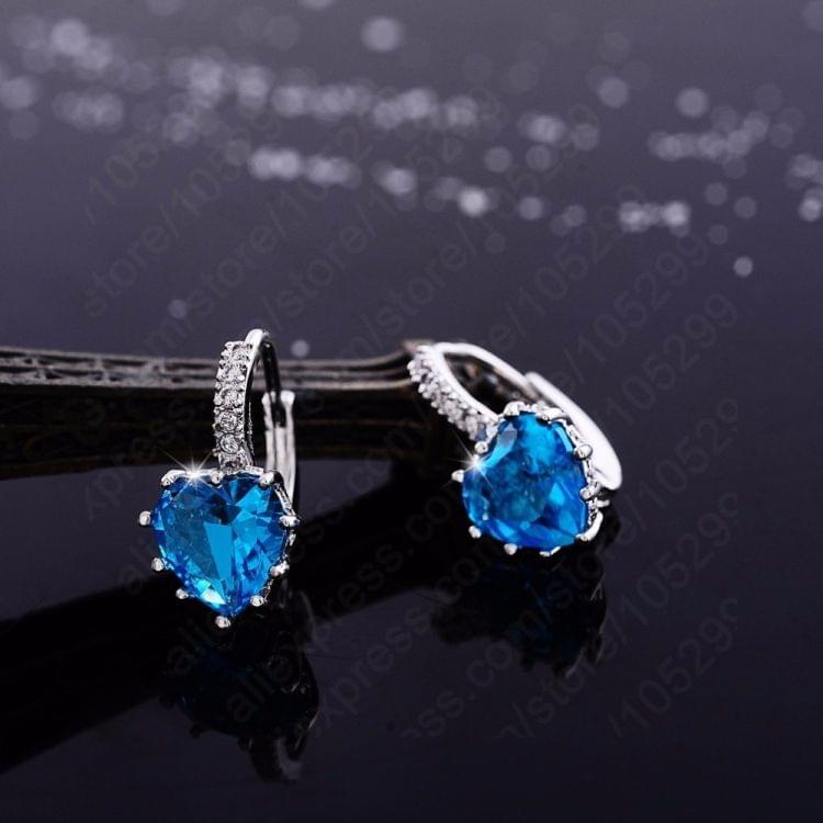 Cute Heart Real 925 Sterling Silver Cubic Zirconia Stone Earrings