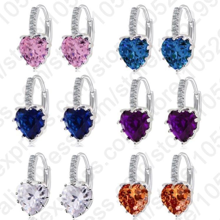 Cute Heart Real 925 Sterling Silver Cubic Zirconia Stone Earrings