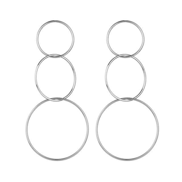 Fashion Exaggerated Multiple Hollow Big and Small Circle Ladies Long Earrings(Silver)