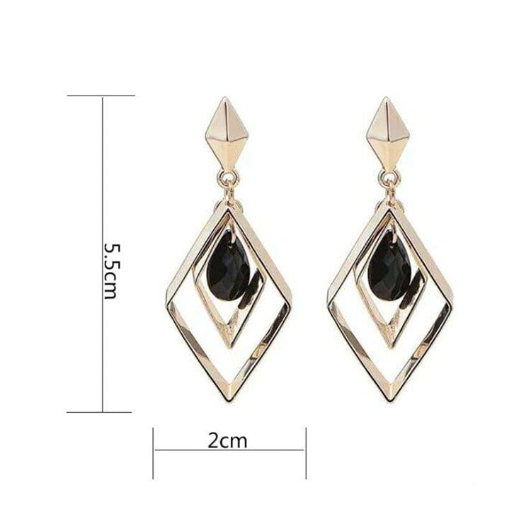 Fashion Simple Geometric Personality Rhombus Black Crystal Ladies Earrings