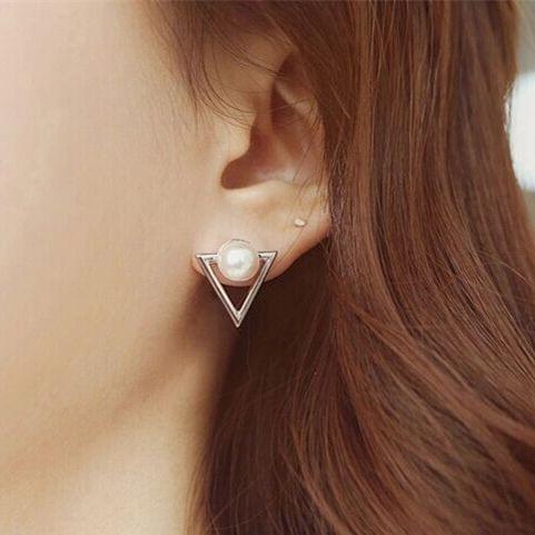 3 PCS Nickel Free Earrings Fashion Jewelry Pearl Earrings For Women Cute Triangle Stud Earrings(Silver-color)